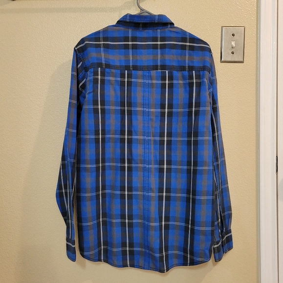 Men Empyre Blue Black Plaid Button up Shirt Size Large - Picture 4 of 6